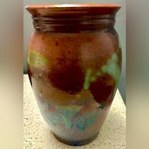 Vintage Earth Tones Glazed Pottery Vase